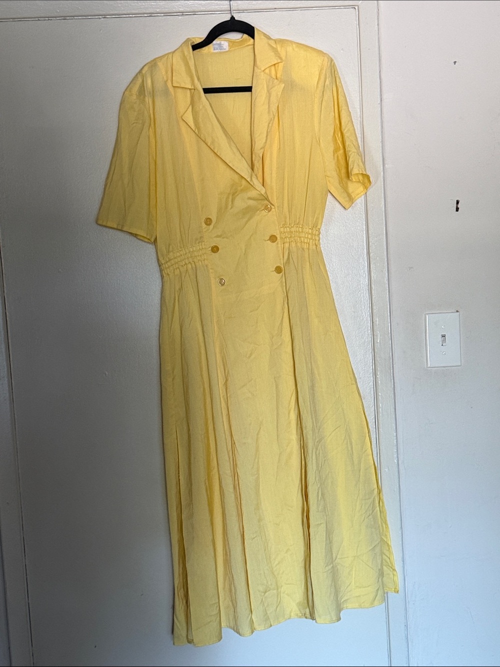 Yellow Shoulder padded Double-Breasted Women's Dress